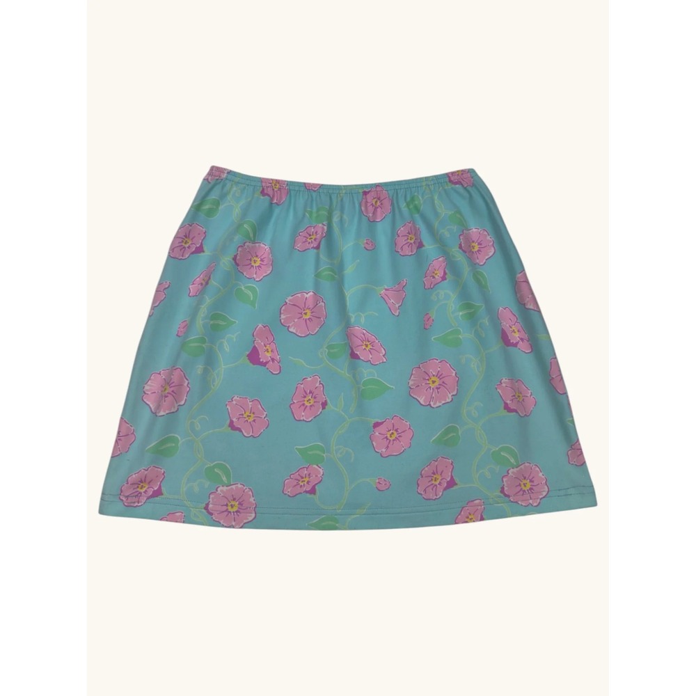 Lilly Pulitzer Blue Pink Morning Glory Floral Elastic Waist Mini Skirt Large